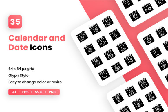 Calendar and Date Glyph Icon Set for Modern Design