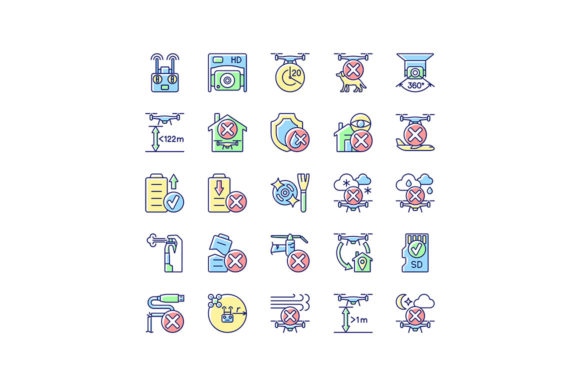 Evaluating Drone Usage RGB Color Manual Label Icons for Technical Documentation
