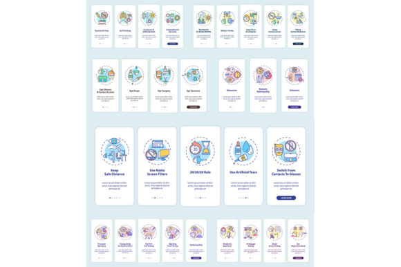 Eye Health Onboarding Mobile Page Set: Designing for Dry Climate and Windy Weather Care