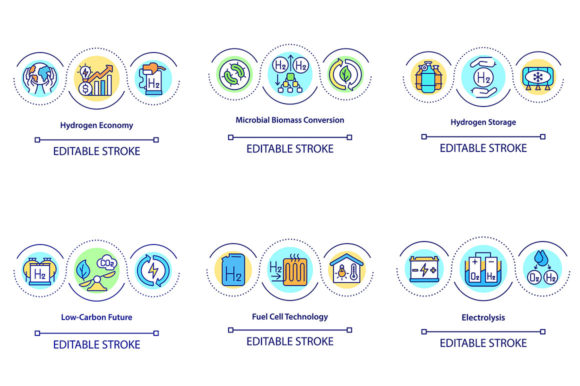 Hydrogen Technologies Concept Icons Set: Strategic Visual Assets for Clean Energy Communication