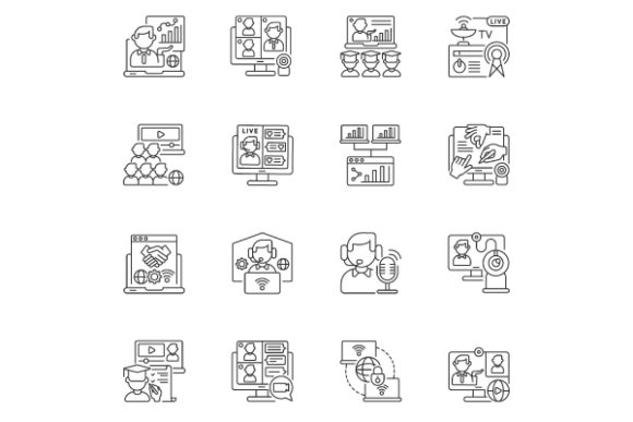 Online Conference Linear Icons Set for Modern Design
