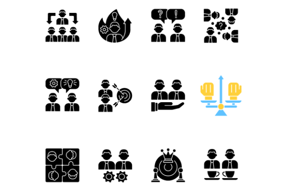 Teamwork Related Glyph Icons Bundle: Visualizing Collaboration and Business Strategy